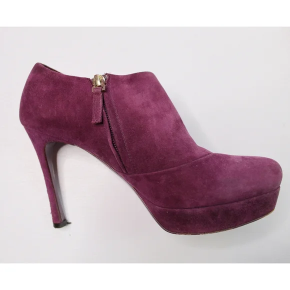 Yves Saint Laurent Plum Suede Platform Booties - Picture 8 of 15